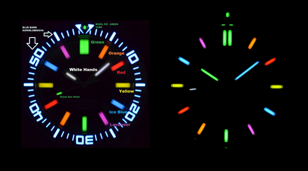 DEEPBLUE Daynight |黑暗裡的霓虹光譜-彩虹氚氣燈潛水錶