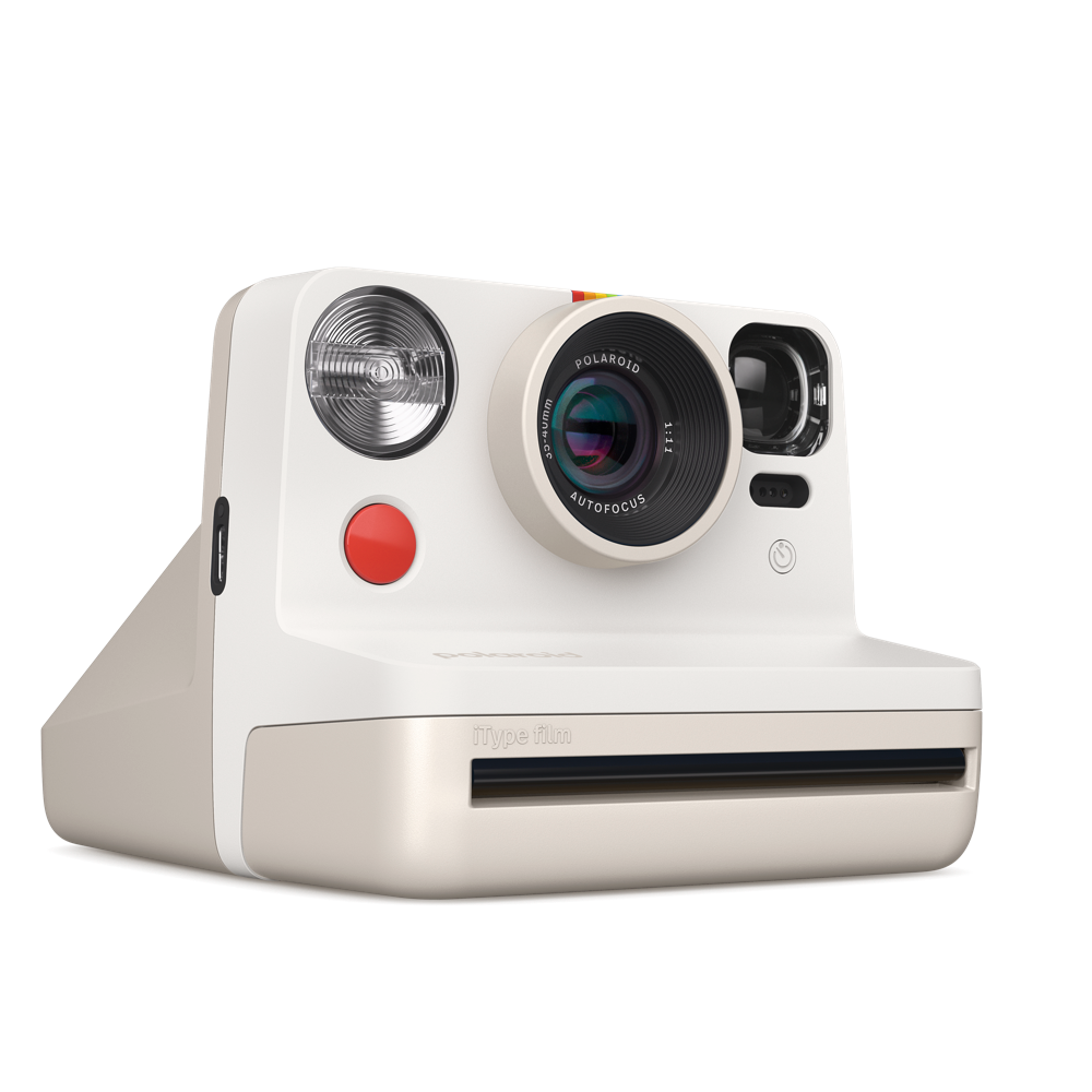 Polaroid Now Gen 2 - 復古白,自動對焦 2 鏡頭系統,由 40% 再生材料製成的經典外觀,與我們標誌性的全尺寸寶麗來膠片配合使用