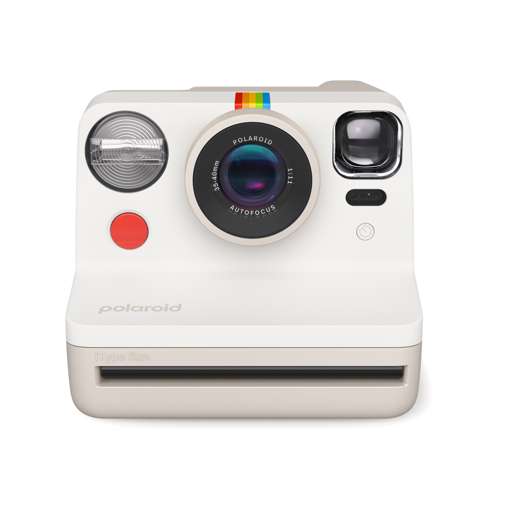 Polaroid Now Gen 2 - 復古白,自動對焦 2 鏡頭系統,由 40% 再生材料製成的經典外觀,與我們標誌性的全尺寸寶麗來膠片配合使用