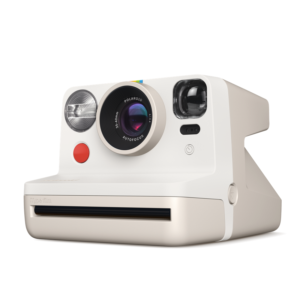 Polaroid Now Gen 2 - 復古白,自動對焦 2 鏡頭系統,由 40% 再生材料製成的經典外觀,與我們標誌性的全尺寸寶麗來膠片配合使用