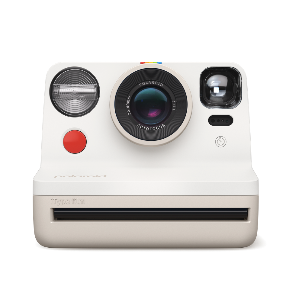 Polaroid Now Gen 2 - 復古白,自動對焦 2 鏡頭系統,由 40% 再生材料製成的經典外觀,與我們標誌性的全尺寸寶麗來膠片配合使用