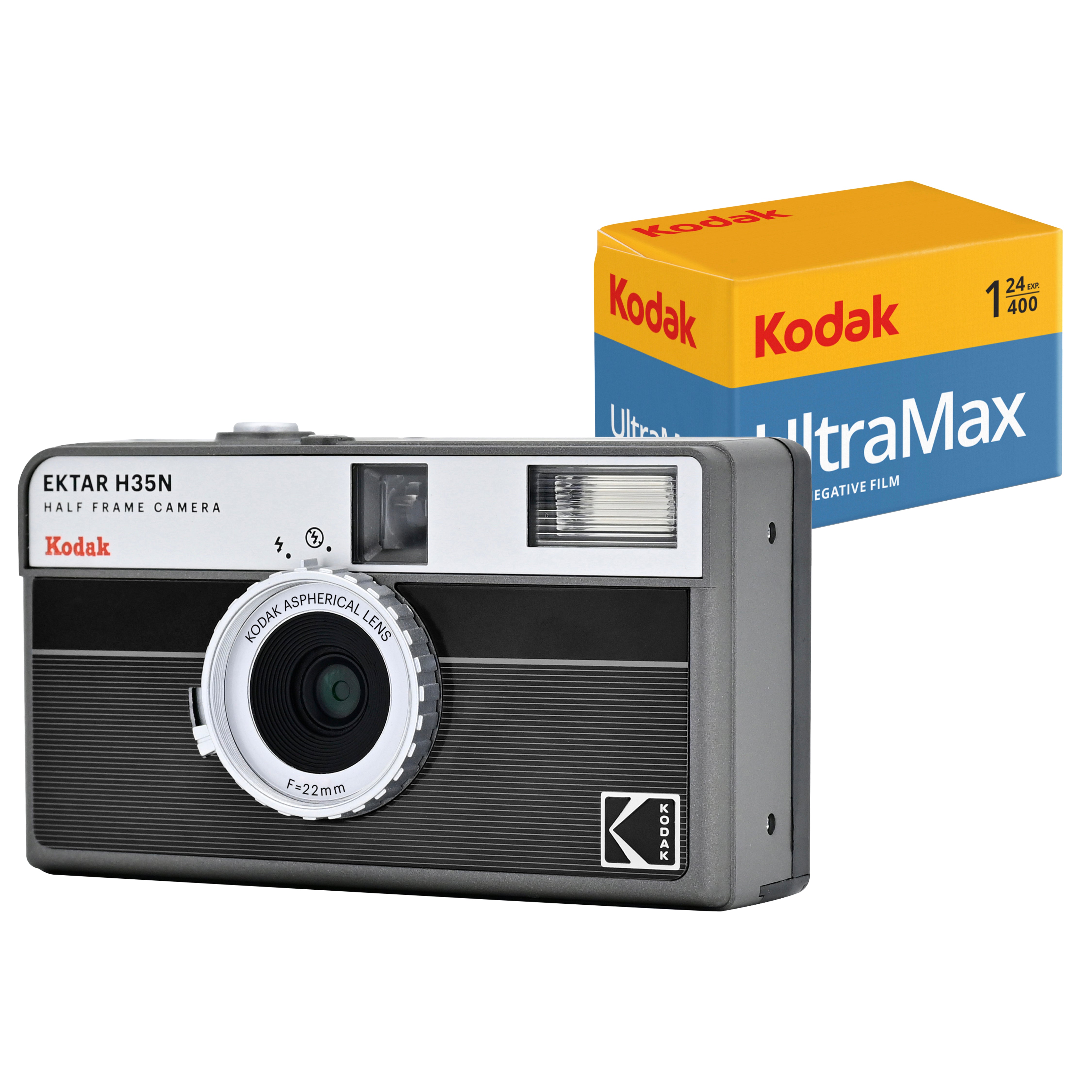 KODAK EKTAR H35N Half Frame Film Camera Striped Black + Kodak Ultramax 24EXP