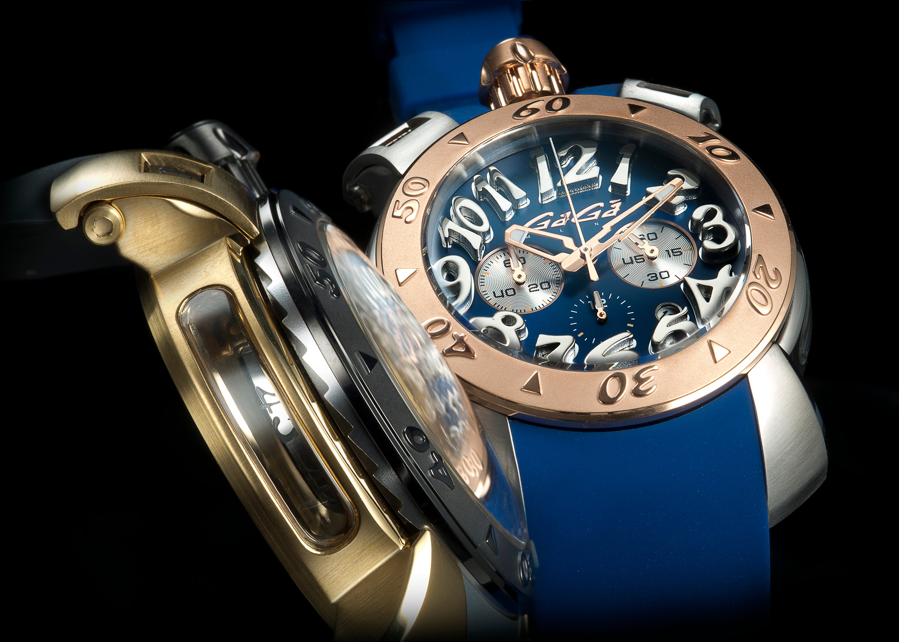Gaga Milano CHRONO 48MM Steel Case Rose Gold Ring