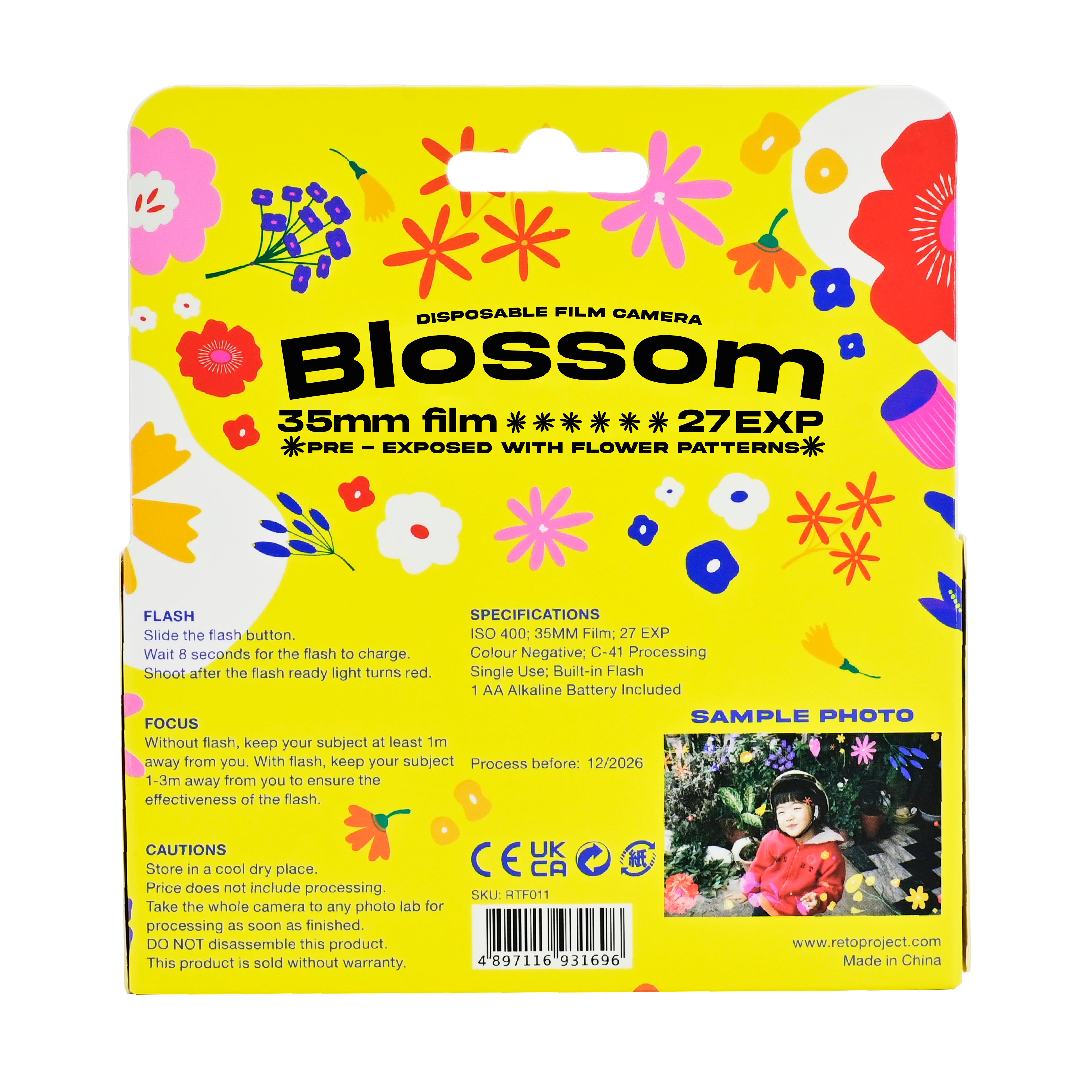 Retocolor Blossom 400 35MM Disposable Film Camera 27EXP *NEW