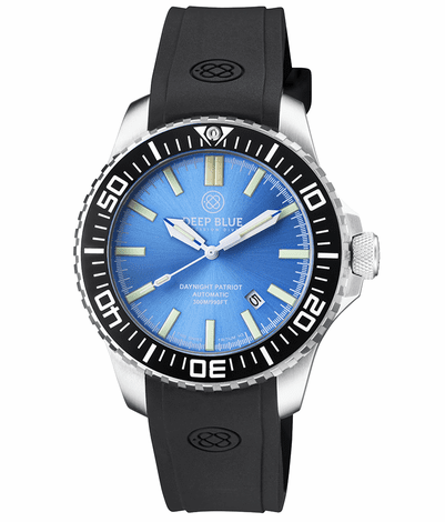 DEEPBLUE Daynight Patriot Black Silicon Strap, Blue Dial, Blue Tubes