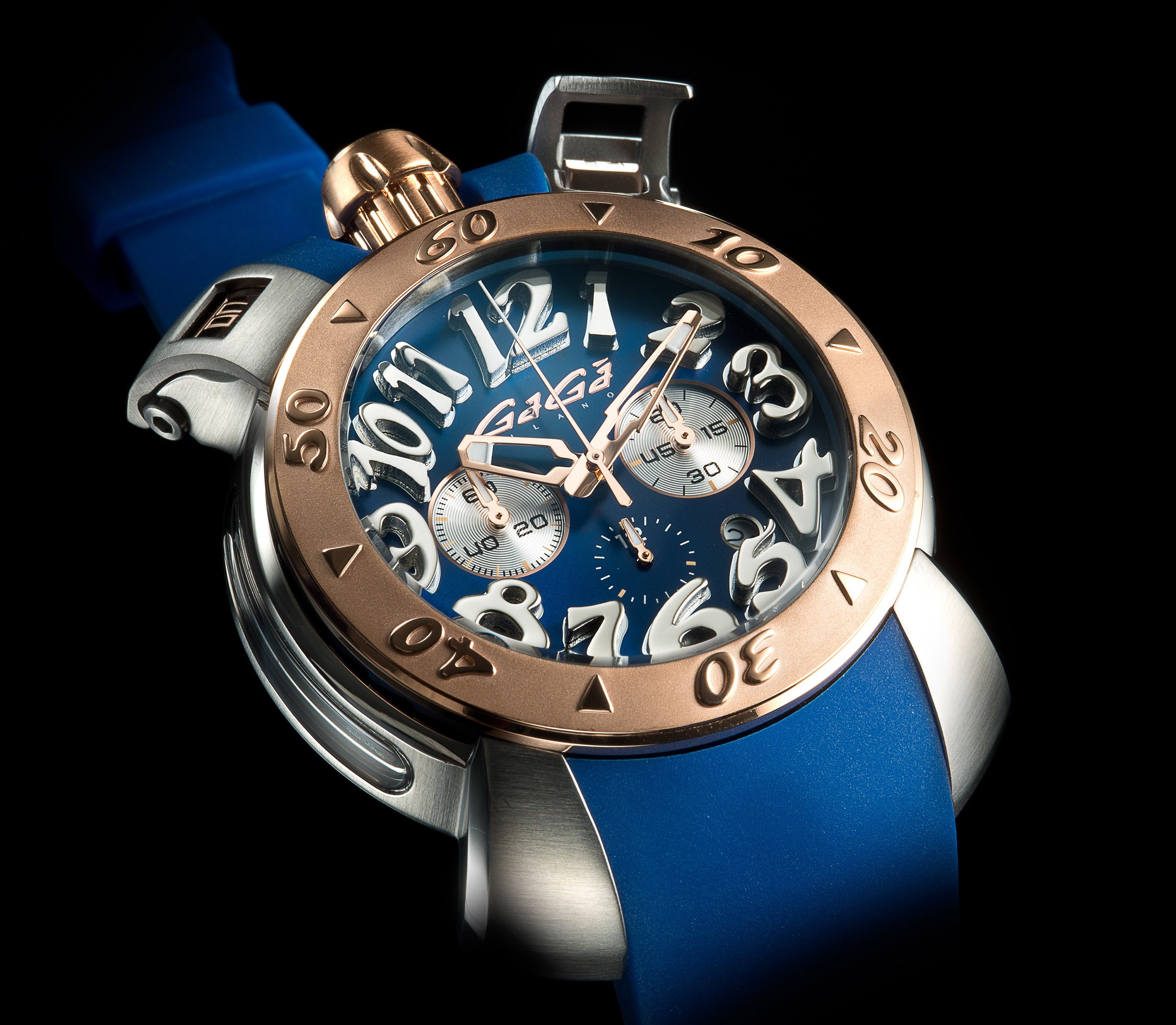 Gaga Milano CHRONO 48MM Steel Case Rose Gold Ring